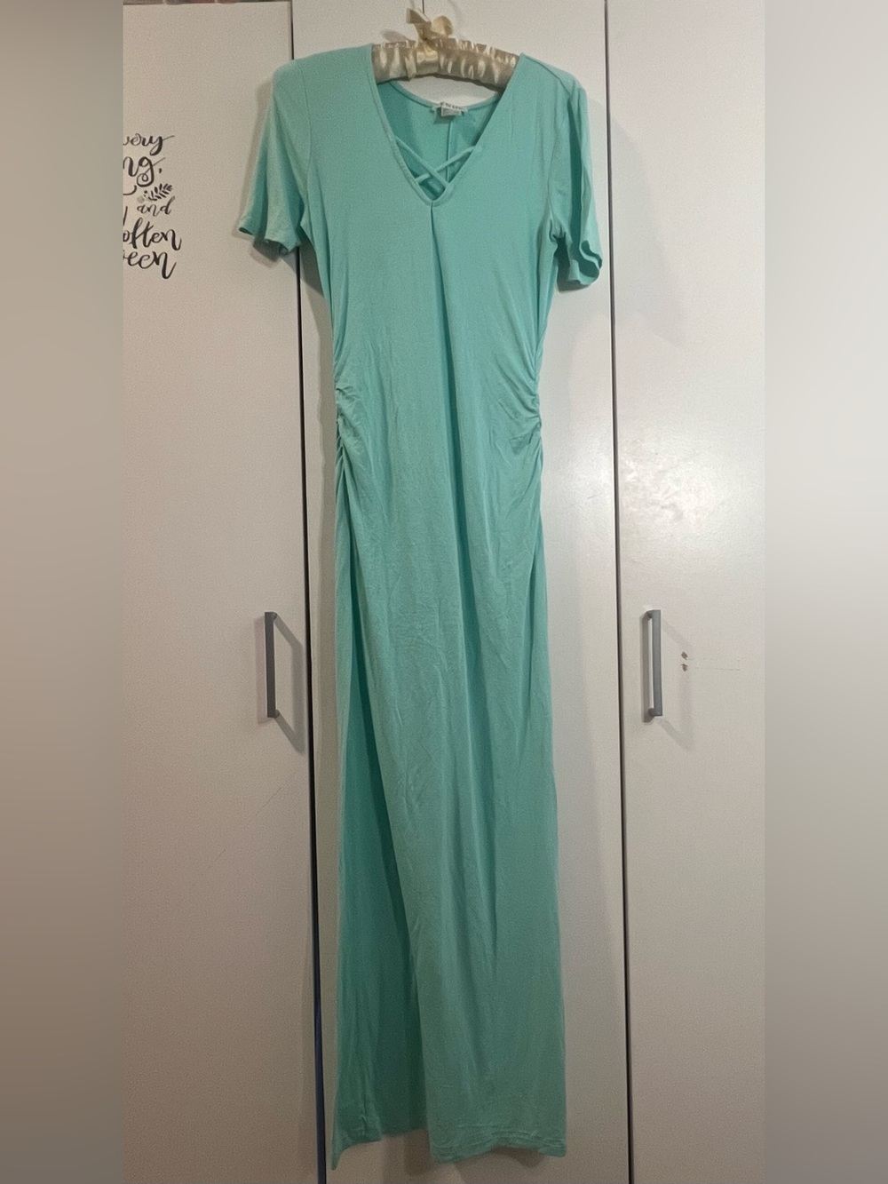 VENUS Mint Green/Aqua Maxi Dress with Crisscross V-Neck XS